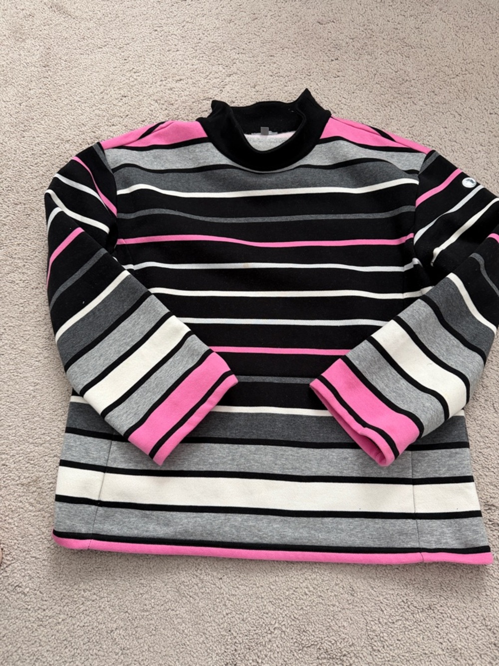 Talbots Black, Gray, White & Pink Striped Crewneck Sweater